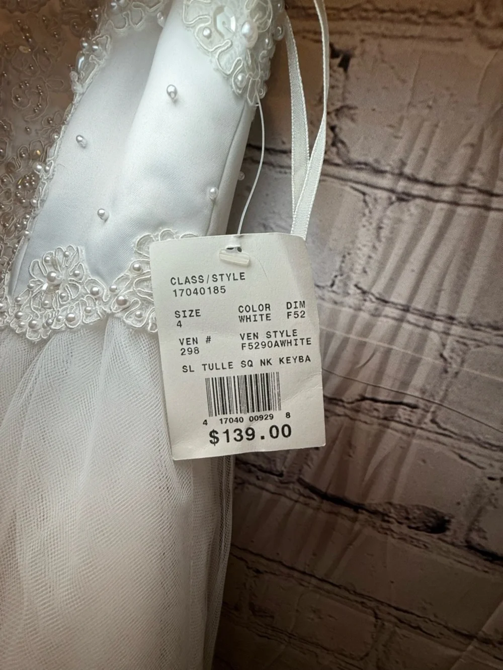 David's Bridal White Floral Appliqué Tulle Flower Girl Dress - Picture 9 of 16